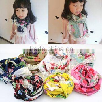 C58502S 2015 new cotton baby scarf floral printed lace kids winter scarf