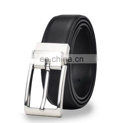 100%genuine leather double-side stitched belt for men fashion dress belt reversible buckle wholesale retail OEM ODM