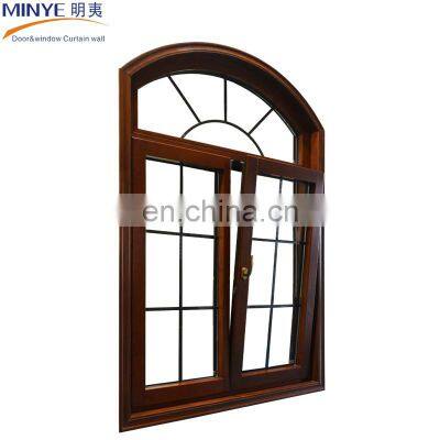 Classical design arch grill design aluminum casement window wooden grain for house