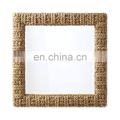 New Arrival Braided water Hyacinth mirror on wood frame Boho Straw wall Vintage Decoration High Quality Vietnam Supplier