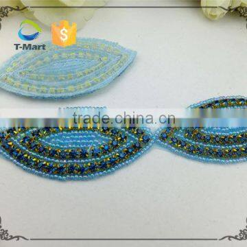 Blue Beaded Rhinestone Crystal Bridal Ribbon Belt Craft Applique photo-3