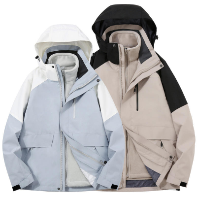 Outdoor camping, hiking, and travel two-piece rechargeable clothing - stand up zipper, logo printed three in one workwear wholesale