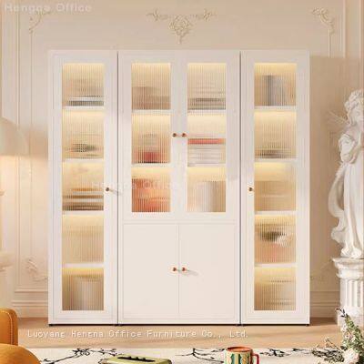 Vibrant Colorful Arched Metal Cabinet, Designer Choice Fluted Glass Accent Storage for Kindergarten & Creative Studio Decor-France Style