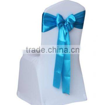 cheap spandex chair cover with turquoise self-tie chair sash