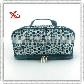 polyester two compartments cosmetic bag with dot printing