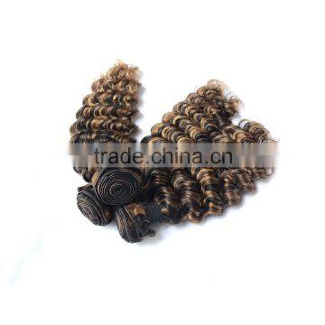 Hot sale factory price kinky curl brazilian two tone ombre colored hair weave bundles