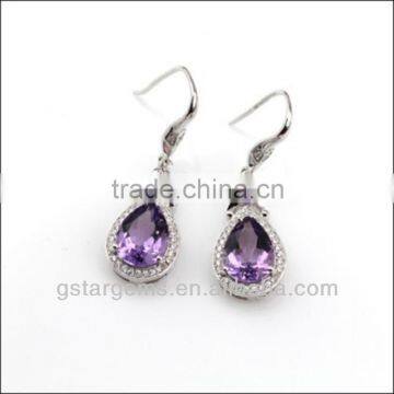 925 Sterling Silver Natural Amethyst Rhodium Plated CZ Earring Gemstone Semi Pecious Stone Jewelry
