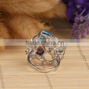 Mirror Polished White Rhodium Fashion Sterling Silver Jewelry Ring With Stock photo-5