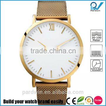 Polished gold plated 316L stainless steel material crystal sapphire 5ATM water resistant unisex watch