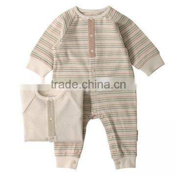 Gery and Write Stripe Organic Cotton Winner Wear Long Sleeve Wholesale Happy Newborn Baby Boy Clothing With Button photo-2