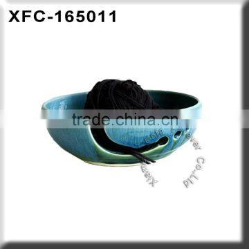 best selling items large forest green and blue thrown yarn bowl