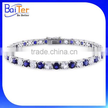 Hot sale 925 Sterling Silver Created Blue &White CZ Sapphire Tennis Bracelet