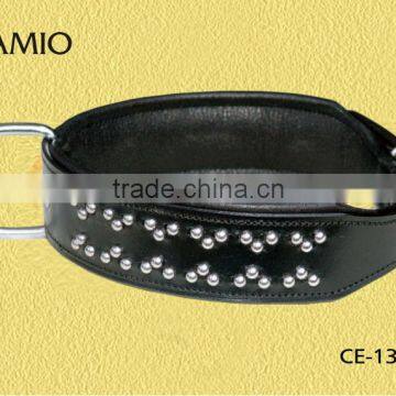 CE 135 Leather dog collar padded with Diamond