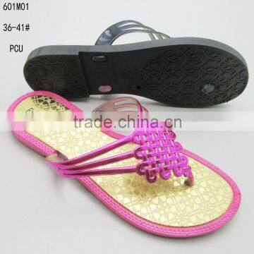 PCU China knots shoelace women's clip-toe slippers