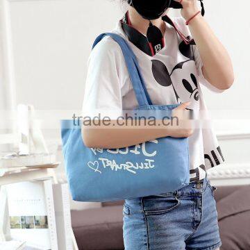 Eco-friendly Cheap Price Foldable Cotton Canvas Bag Tote Bag Light Blue Portable Recyclable Shopping Cotton Bag photo-3