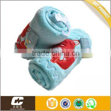 Animal Cartoon Embroidered Super Soft Solid Coral Fleece Baby Blanket