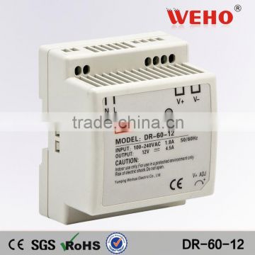 60w DIN Rail single output DR-60-12 220vac 12v single phase regulator power supply