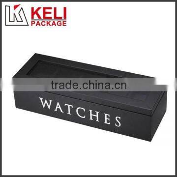 Black wooden watch box with window for five watches use