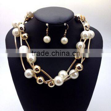 Fashion Jewelry Sets White Pearl Necklace Earrings Women Gold Chain Necklace Sets Free Shipping brand new