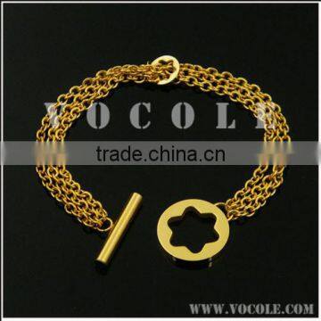 Triplex chains stainless steel circle and stick clasp bracelet for women