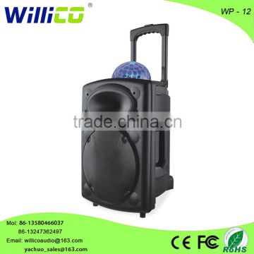 Professional portable speaker,rechargeable speaker,portable bluetooth concert speaker with fm radio/disco light