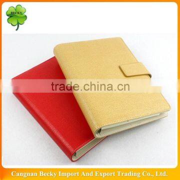 2015 Fashionable and upscaled colored pu artificial leather planner/agenda with pocekts and pen holder and 6-hole clip binding