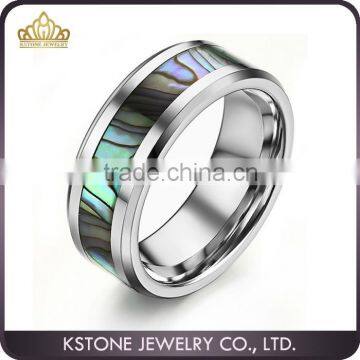 KSTONE Charming Tungsten Shell inlaid polished shiny Ring, Tungsten Abalone Shell Ring for Engagement Wedding