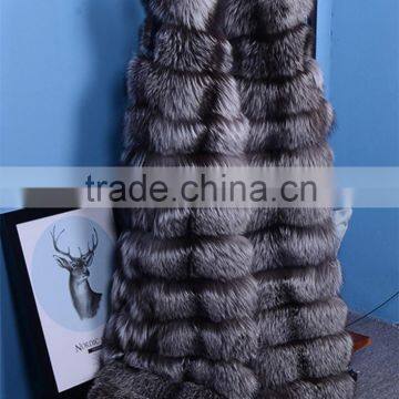 Hot Sale Real Luxurious Long Style Silver Fox Fur Vest for Elegant Women