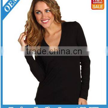 Fasion v neck black sexy cheap blank women t shirt in bulk