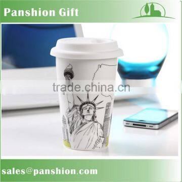 Anti hot double wall ceramic tumbler with lid