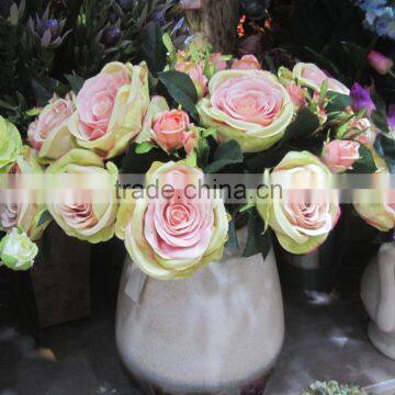 high quality wedding decoration 3 heads silk flowers artificial rose