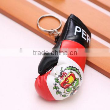 hot sell PVC leather Peru flag boxing glove keychain/national flag boxing glove keyring