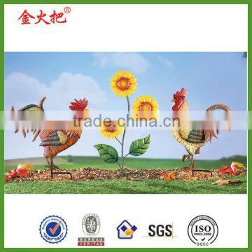 Roosters and Sunflowers Autumn Garden Stakes Decor Set of 3