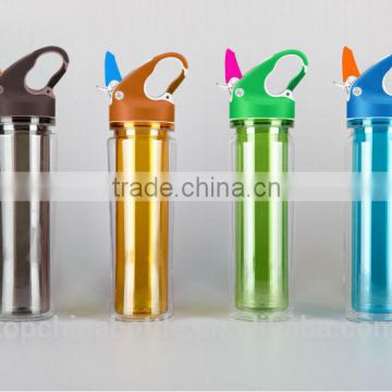 customized BPA free double layer thermos Tritan water bottle wtih PP cover and AS handle