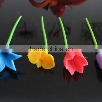 Novelty design floweral silicone wine charms and wine glass markers and flower shape silicone tie