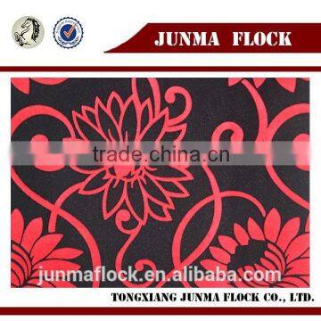 Black and red flower pattern flock on flock design print ice flower flocked velvet weave fabric