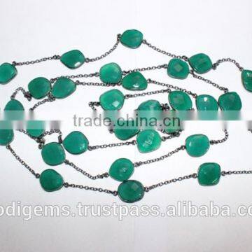 Green onyx fancy Bezel Beads Chain Garland