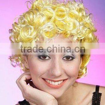 Yellow colorful cheap synthetic hair party wig, football fans wig