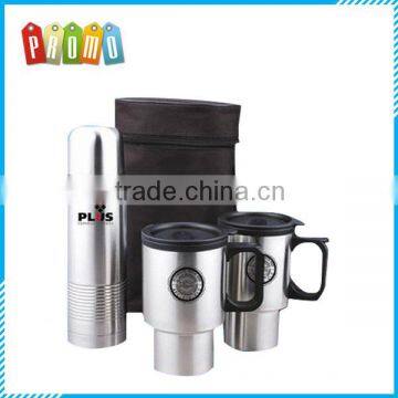 3 Pcs Screened Travel Mug Set: 2 Mugs, 1 Thermal Bottle & Carrying Case