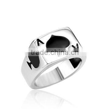 316L Stainless Steel Engraved Spade Ace Playing Card Ring