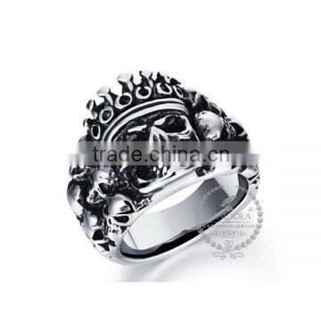 17MM Stainless steel vintafe antiqued silver crown skull ring fashion couple ring steam punk jewelry 6240008