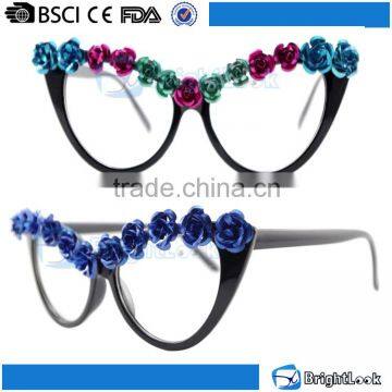 2015 Fashion plastic frame with colorful flowers decoration promotion party glasses factory made in china