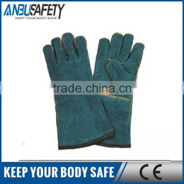 heavy duty cow split leather lime green leather gloves