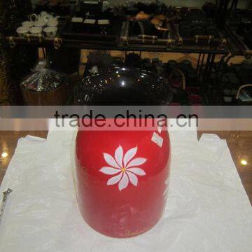 Hanoi modern red ceramic vase, unique design, white flower pattern outside, custom design ceramic vase