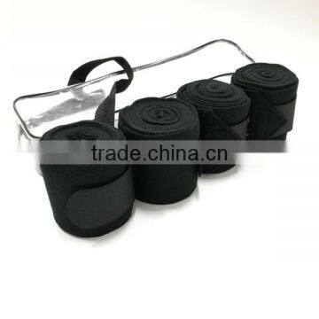 BLACK HORSE POLO WRAP WITH PVC BAG SET OF 4 EQUESTRIAN FLEECE HORSE POLO WRAP 10CM*3M SHOW JUMPING HORSE POLO WRAP BLACK
