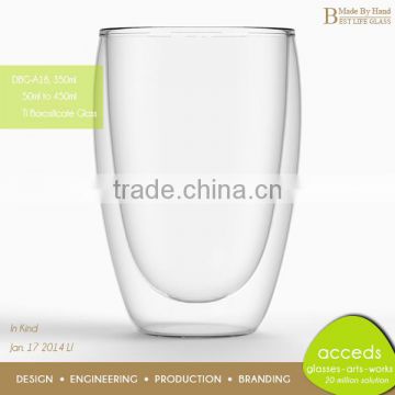 DBG-A18-350 350ml Popular Heat Resistance Double Wall Borosilicate Glass Cup