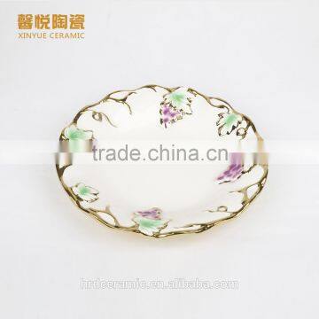 Wholesale Ceramic Plates Dishes,golden Round Plate Grape Style