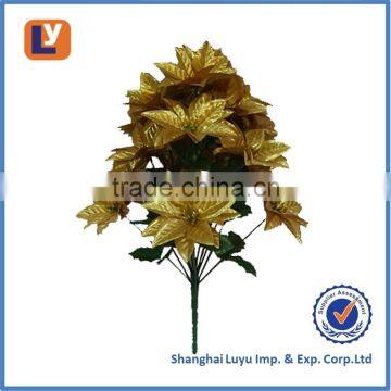 14head golden color artificial poinsettia flowers 119CF059-14