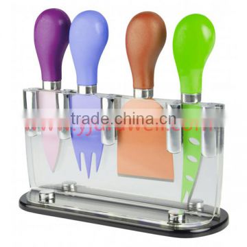 AM-7185 Colour cheese knife set with acrylic block