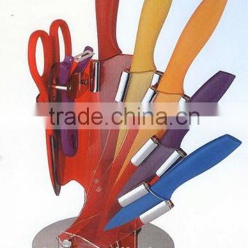 HX-1010 8pcs kitchen knife set with swirl Acrylic block Include knife scissor and peeler